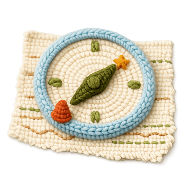 A crochet compass pointing the way