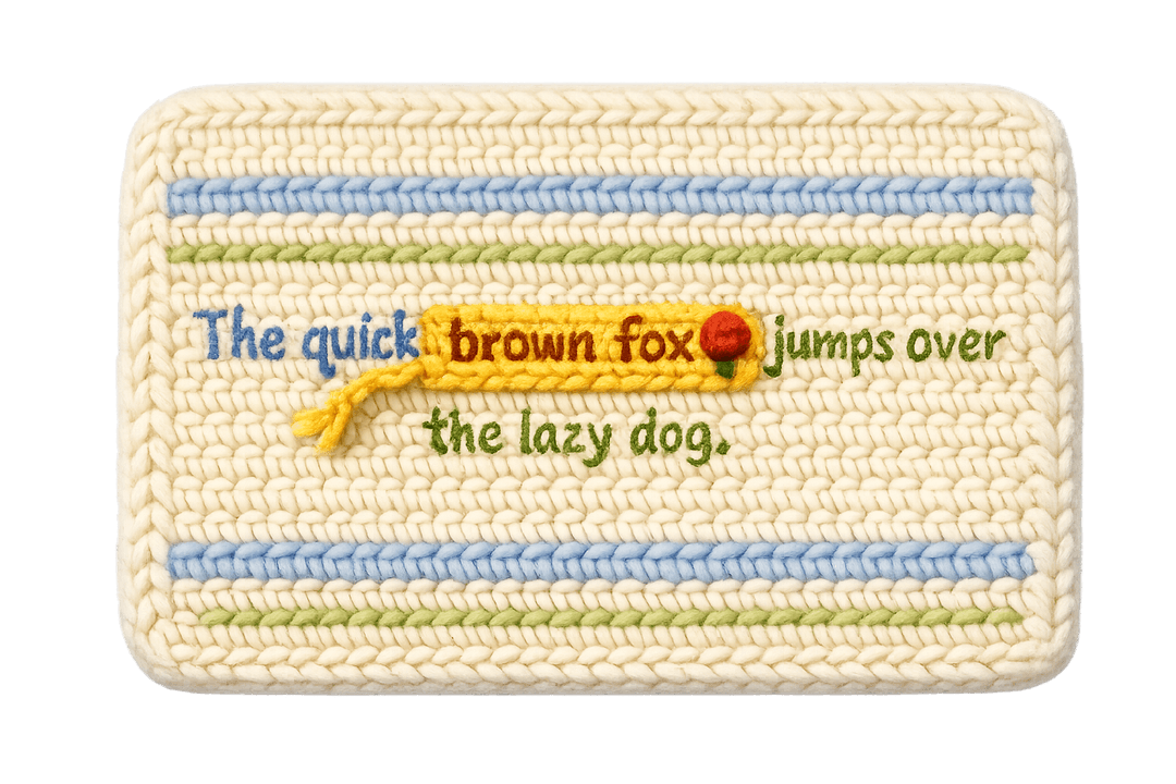 A crochet page with a yellow highlight box around a short phrase