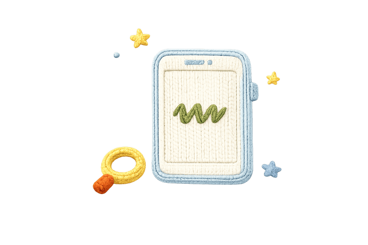 A crochet phone with a magnifier, ready for reading